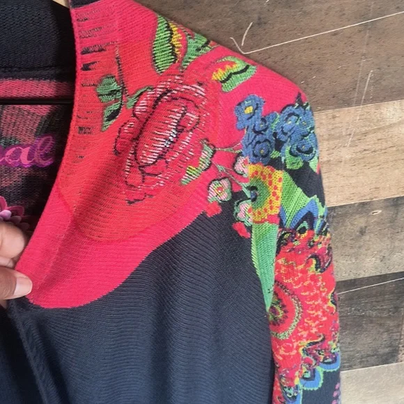 Desigual Devorah Open Front Wool Blend Cardigan Floral Artsy Boho Sz Lg Women - Picture 11 of 17